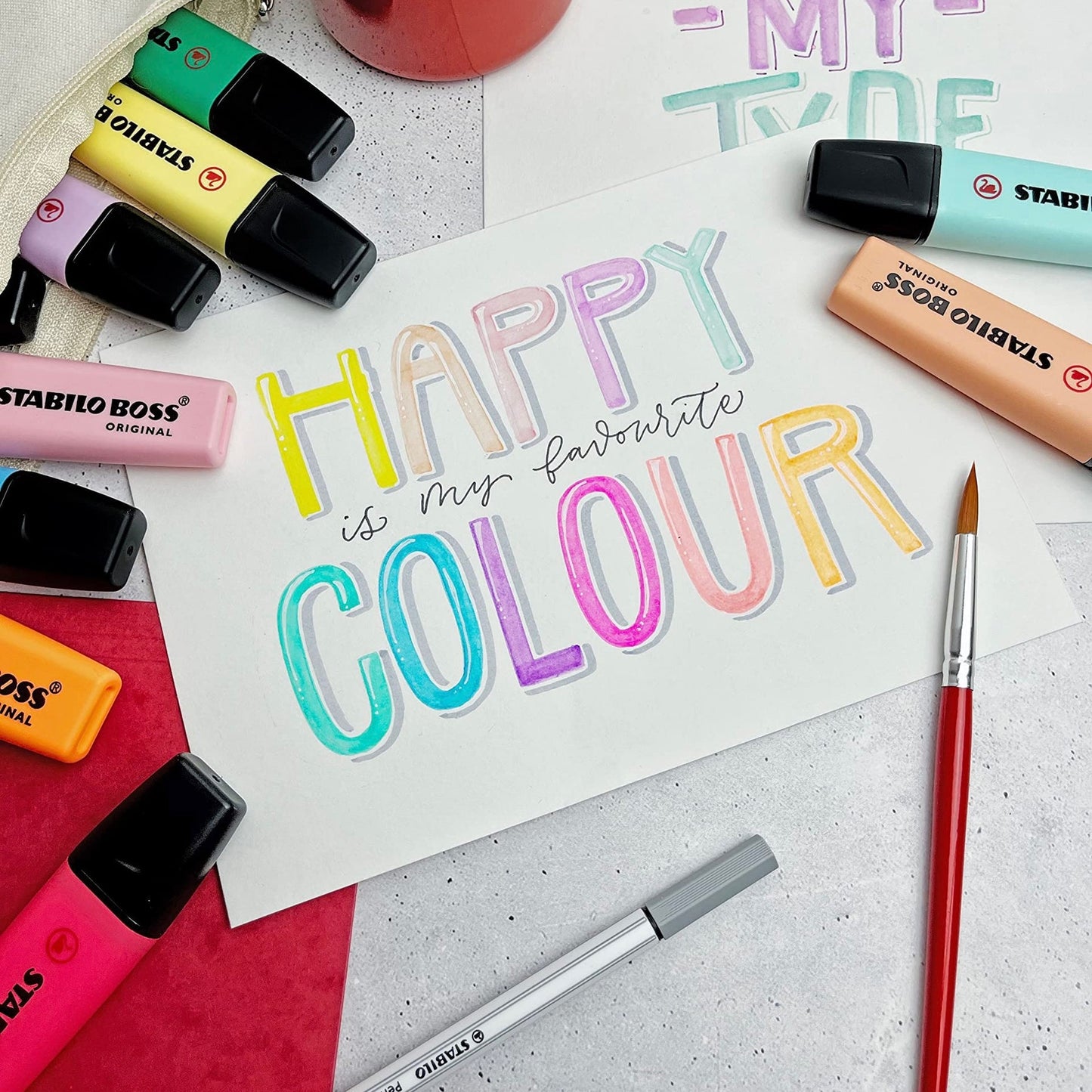 Evidenziatore SW70-4-4- STABILO BOSS ORIGINAL Pastel - Astuccio da 4 - Arancione Papaya, Fucsia Freddo, Azzurro Cielo, Grigio Polvere