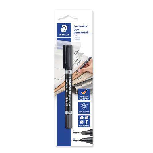 STAEDTLER 348-9 BKD Lumocolor Permanent Duo Pennarello Indelebile Nero a 2 punte (per legno, vetro, plastica, metallo)