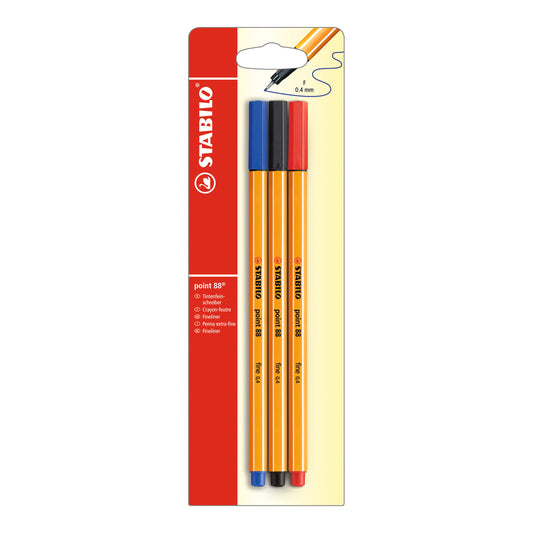 Fineliner - STABILO point 88 - Pack da 3 - Nero/Blu/Rosso