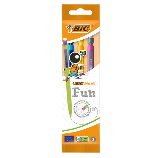 BIC 880411 Matic Fun - Portamine HB 0,7 mm, colori assortiti, confezione da 3