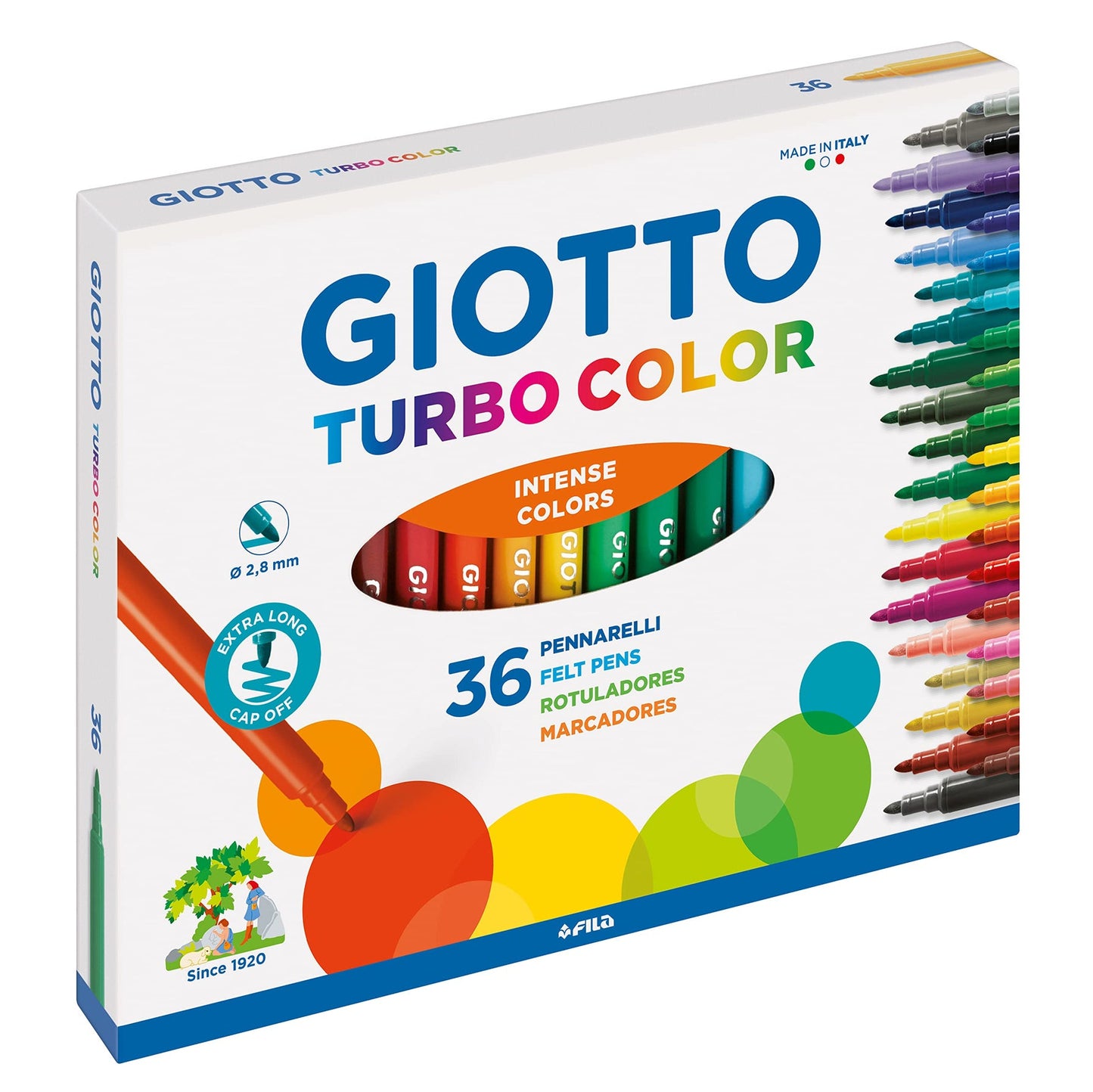 GIOTTO 418000  Turbo Color - Astuccio da 36 Pennarelli a Punta Fine, 2.8mm, Colori Intensi