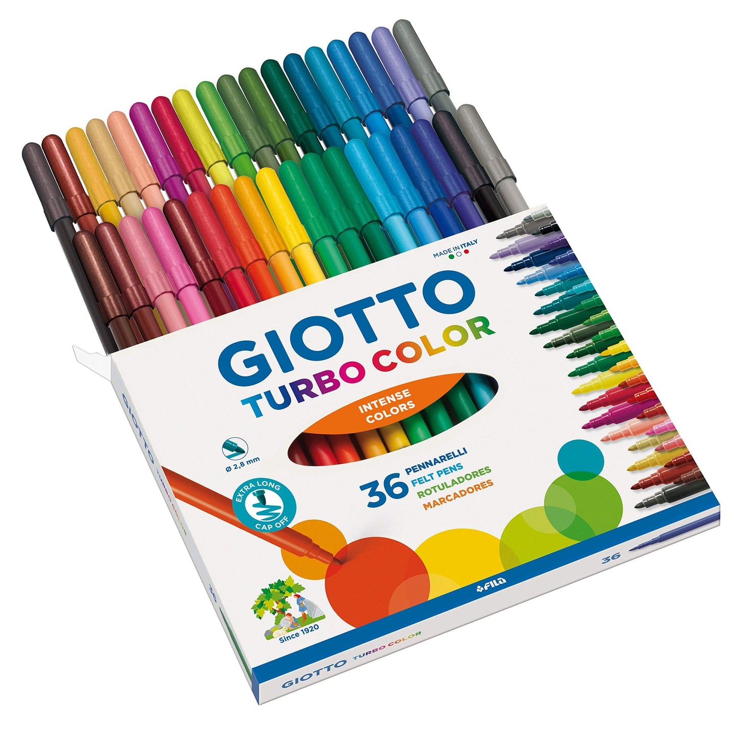 GIOTTO 418000  Turbo Color - Astuccio da 36 Pennarelli a Punta Fine, 2.8mm, Colori Intensi