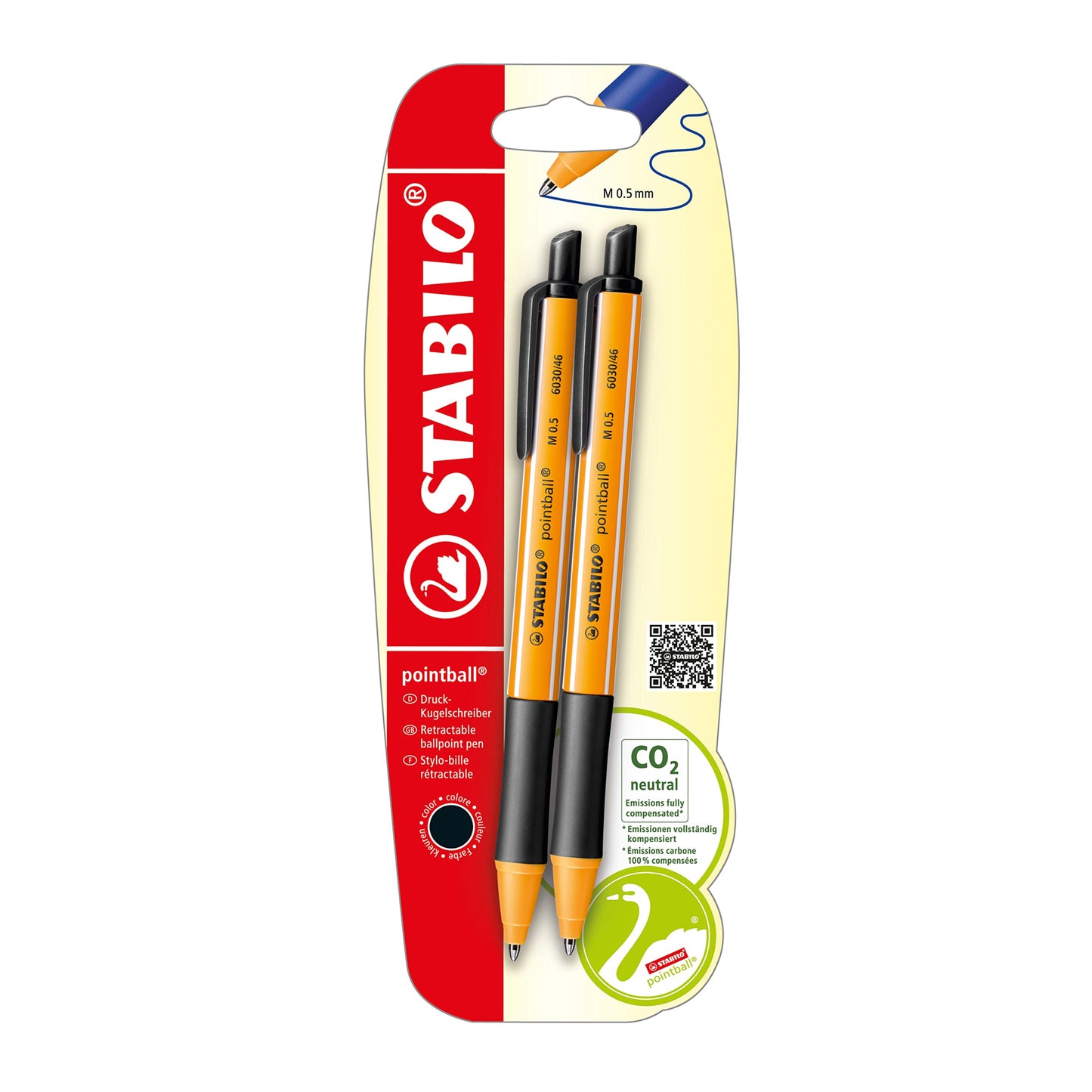 Penna a Sfera Ecosostenibile - STABILO pointball - CO2 neutral - Pack da 2 - Nero