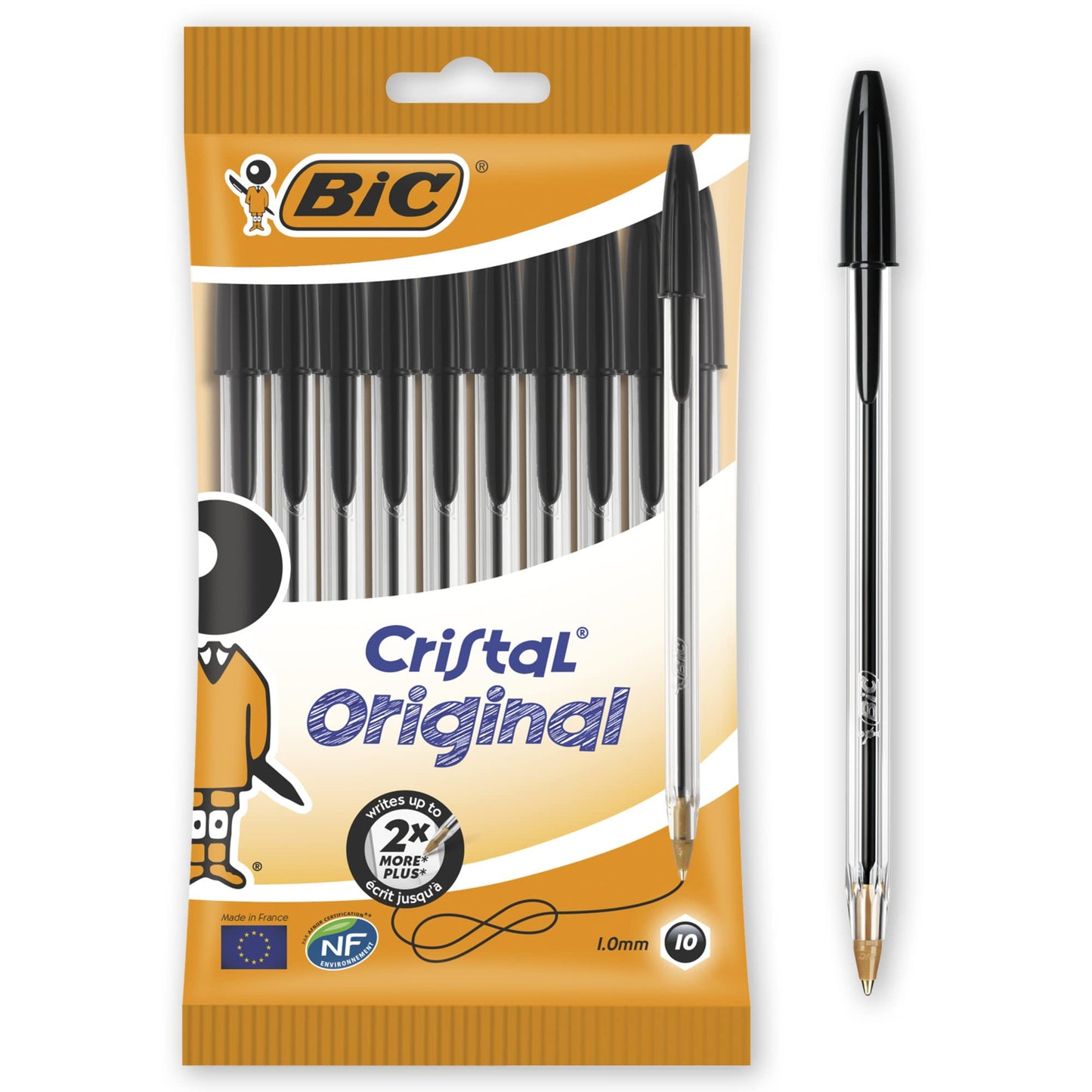 BIC Penne Nere a Sfera, Cristal Original, Punta Media, 1 mm, Confezione 10 pz