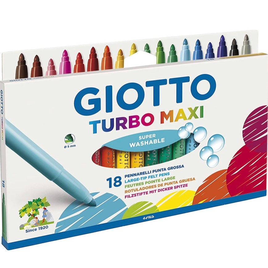 Giotto Turbo Maxi F076300, Pennarelli, Punta Larga da 5mm, Confezione da 18