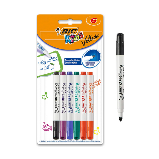 BIC Kids Velleda 8413871 - Pennarello mini per lavagna, 1,2 mm, confezione da 6, colori assortiti