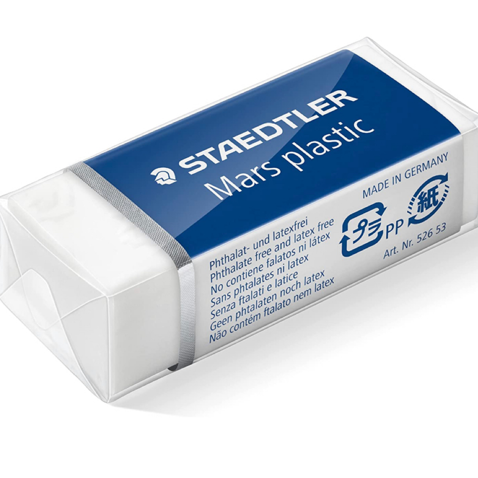 Staedtler Mars Plastic 526 53 Gomma, Bianco, 11 x 6.6 x 1.5 cm, Confezione Da Tre