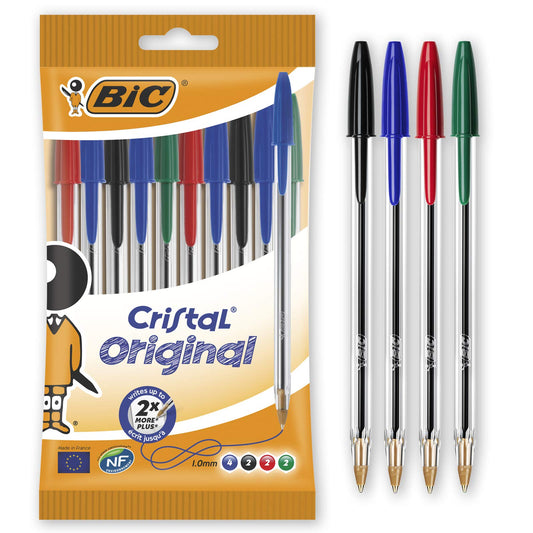 BIC Penne a Sfera, Cristal Original, Colori Assortiti, Punta Media (1,00 mm), Pacco da 10pz